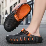 Heel Strap Mind-001 EVA Thick Sole Clogs Slippers for Men & women - Black Orange 3