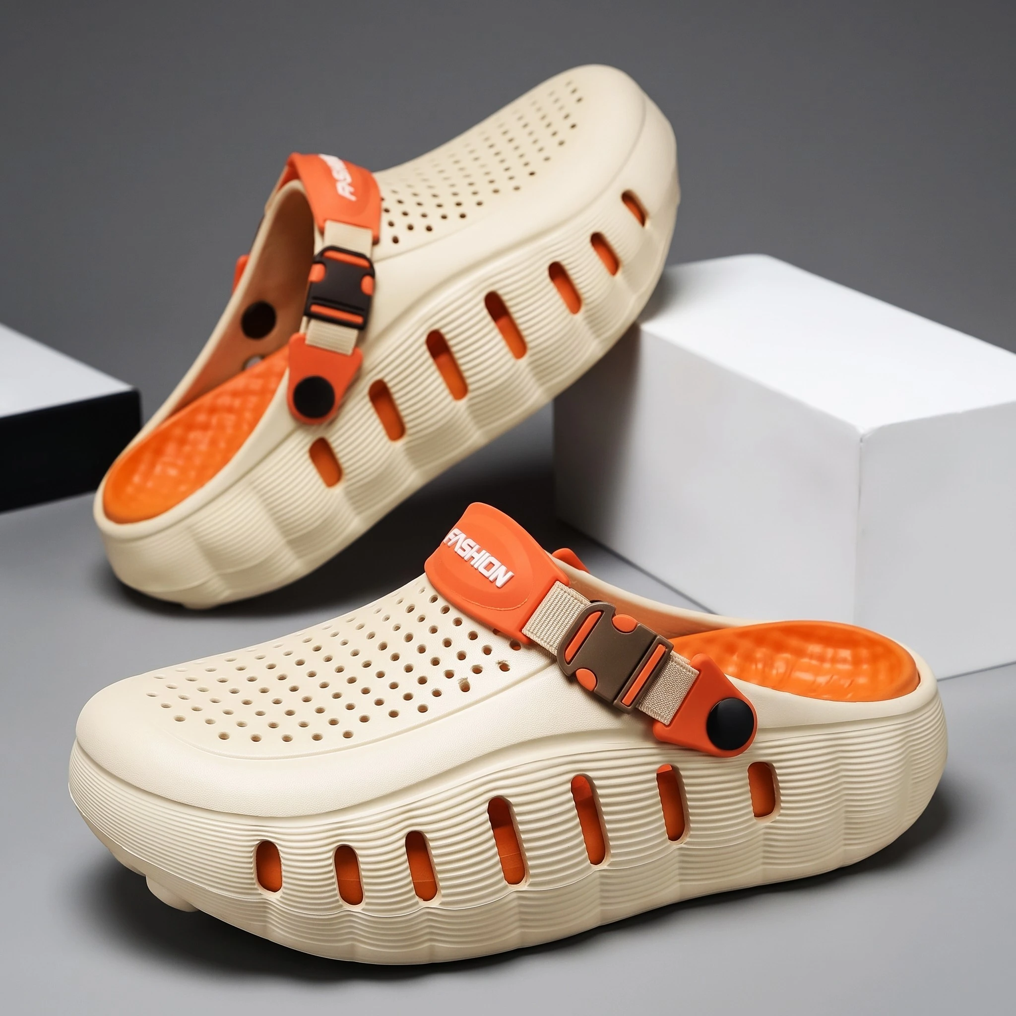 Heel Strap Mind-001 EVA Thick Sole Clogs Slippers for Men & women - Card Orange