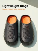 Two-Tone Acupressure EVA Clogs for Men & Women – Wave Thick Sole Non-Slip Breathable Slides and Slippers (Black) 10