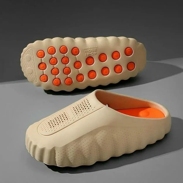 Two-Tone Acupressure EVA Clogs for Men & Women – Wave Thick Sole Non-Slip Breathable Slides and Slippers (White) 8